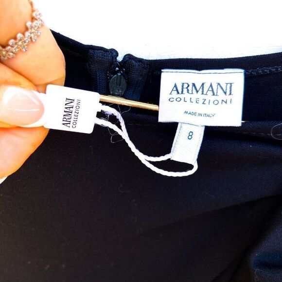 NWT Armani Collezioni Black One Puff Shoulder Black Below Knee Dress Retail $895 - Picture 5 of 11